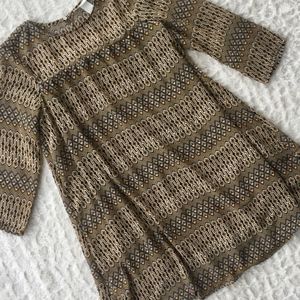 H&M Mustard Brown 3/4 Sleeve Silky Tunic Top sz 4